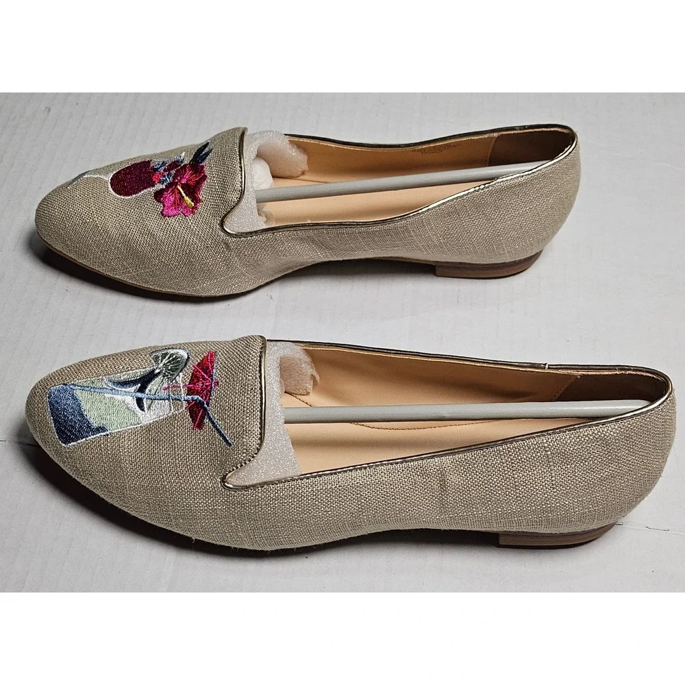 C. Wonder Carolina Khaki Cocktail Embroidered Loafers Flats A291213 Womens 6.5 W